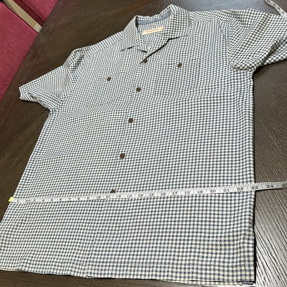 Tommy Bahama Blue Checkered Short Sleeve 100% Silk Men’s Button Up Shirt, Medium - Picture 8 of 12